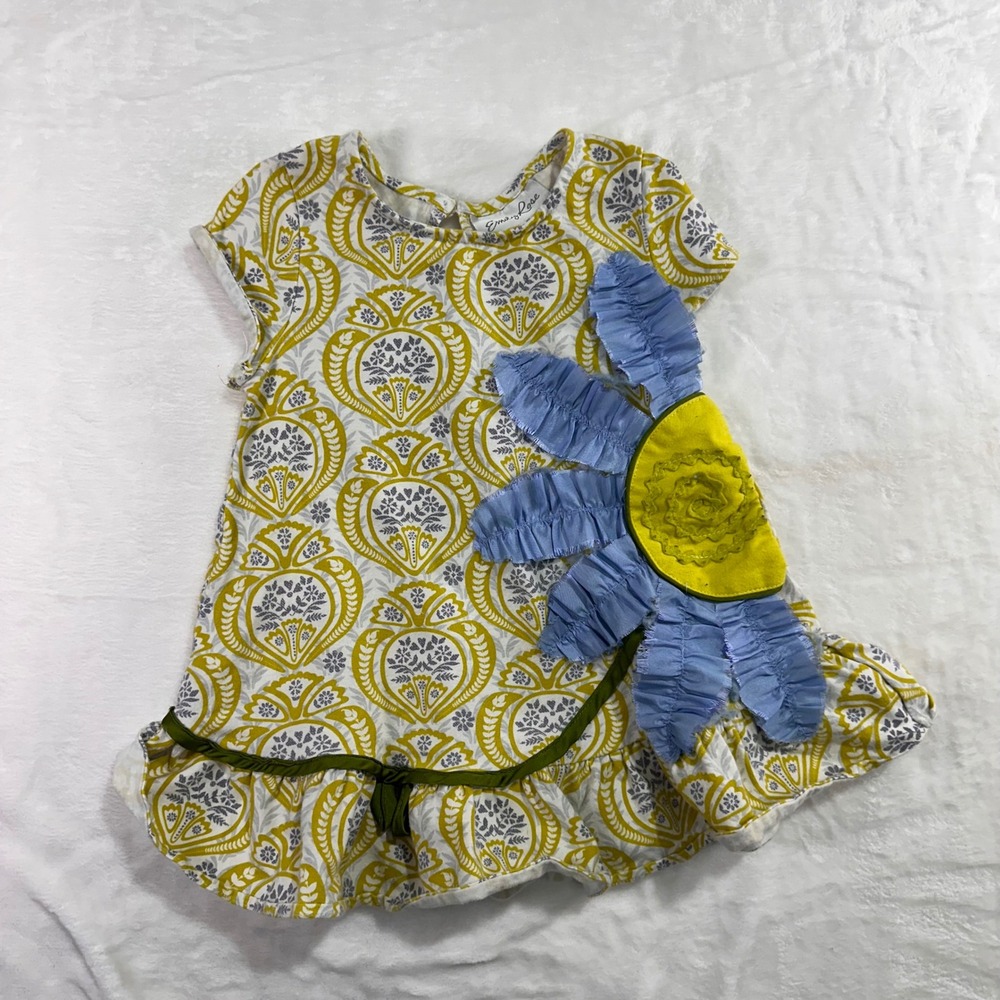 Emily Rose Ruffle Flower Dressy 6 Chartreuse Damask Short Sleeve Girls